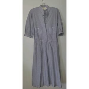 Vintage Petit Chicago Blue White Stripe Women's Seersucker Dress Size 12 Resort